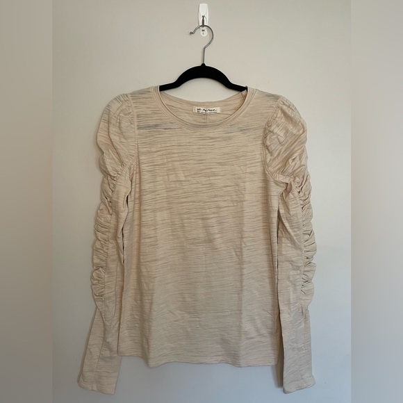 Free People Tops - Free People Ruched Long Sleeve Shirt, Tan, Size S, EUC